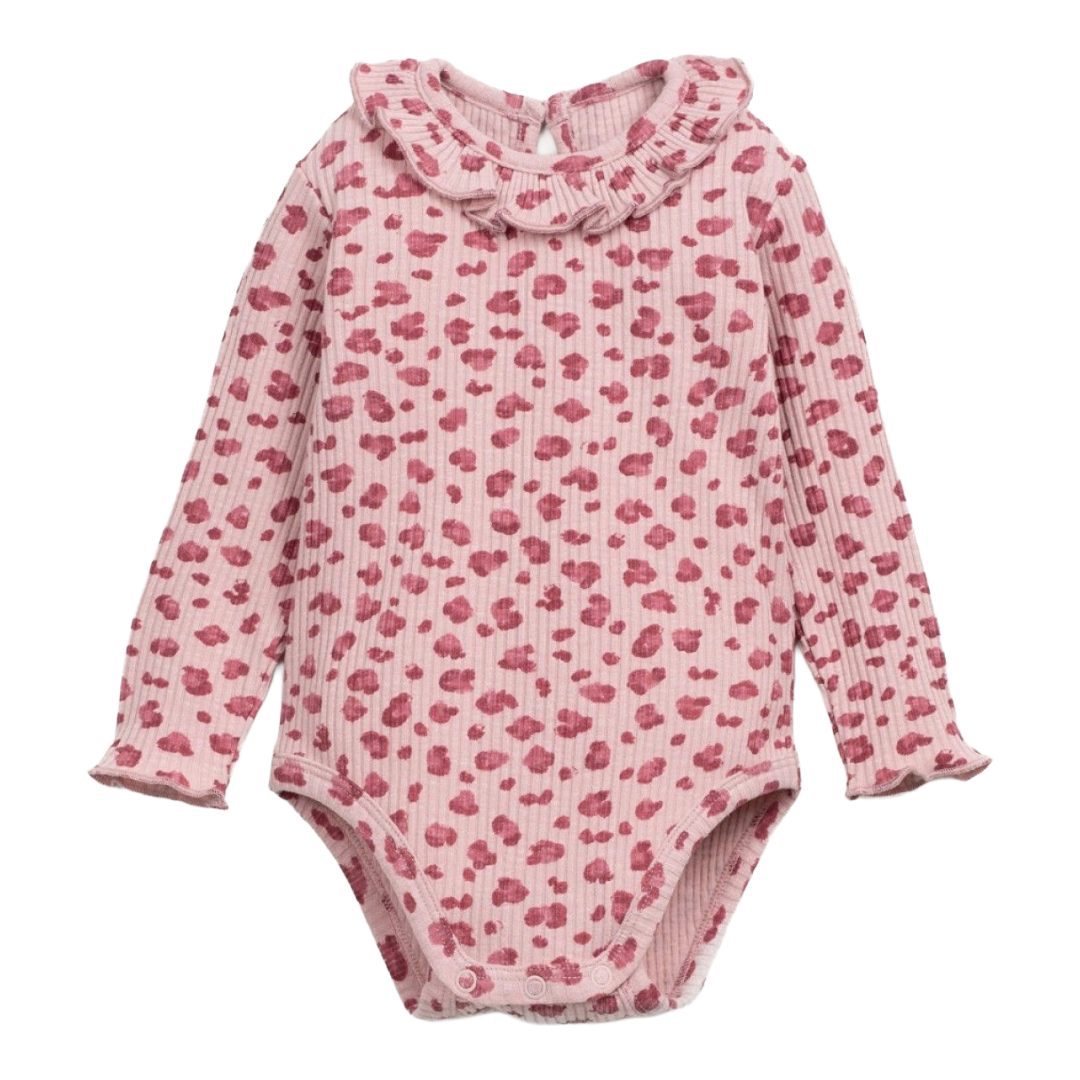 PRINTED RIB FLAMÉ ROMPER ROSE