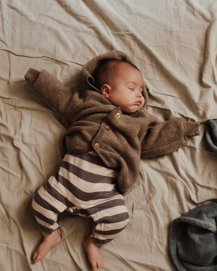 Jasje 100% wol-fleece — walnoot melange - Kidooz