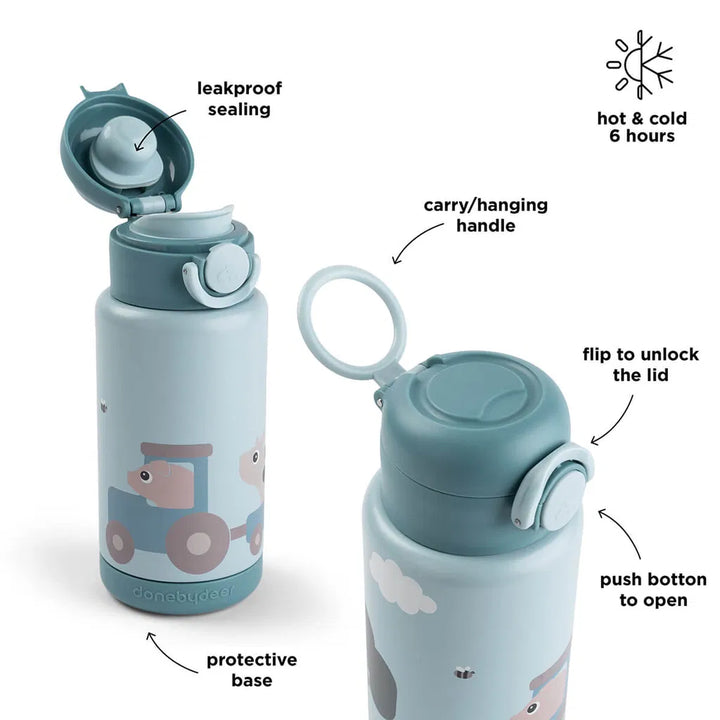 Thermosfles tiny farm blauw
