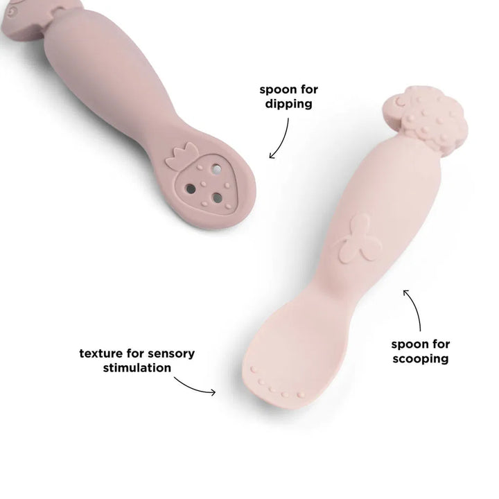 Siliconen bestek baby tiny farm roze