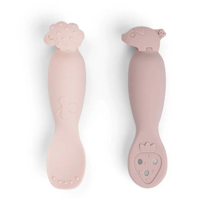 Siliconen bestek baby tiny farm roze