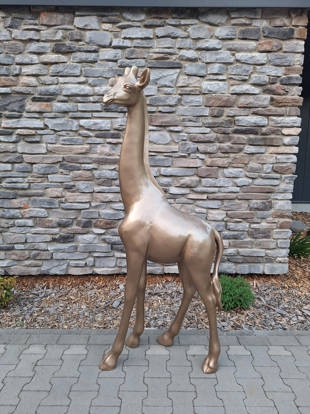 Beeld giraf goud 180 cm