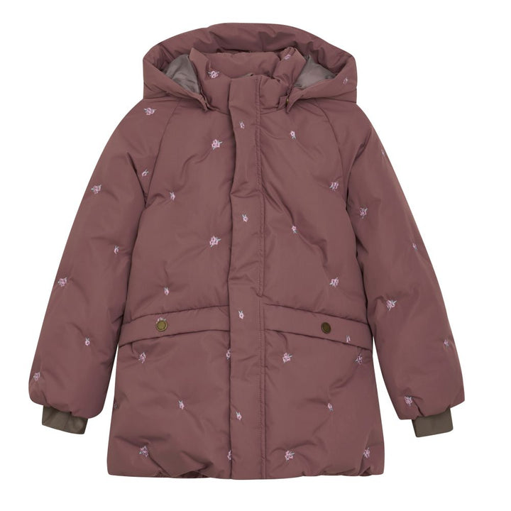 Winterjas rose taupe embroidery