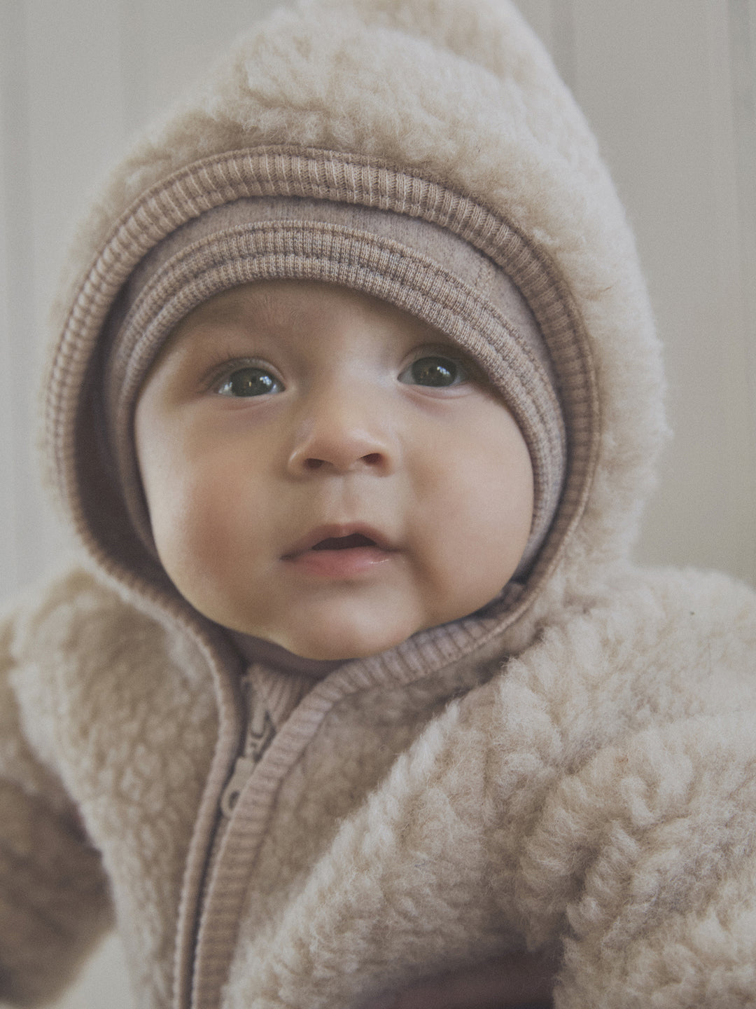 Wollen teddy jasje cement