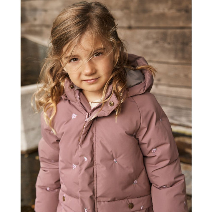Winterjas rose taupe embroidery