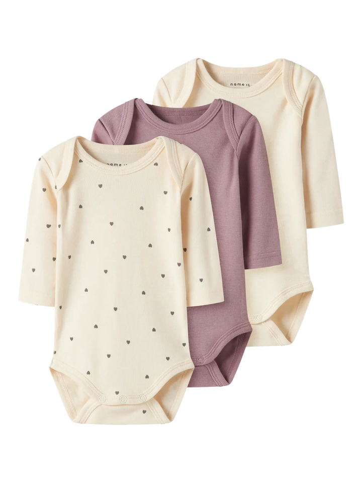 Set van 3 rompers heart deauville mauve