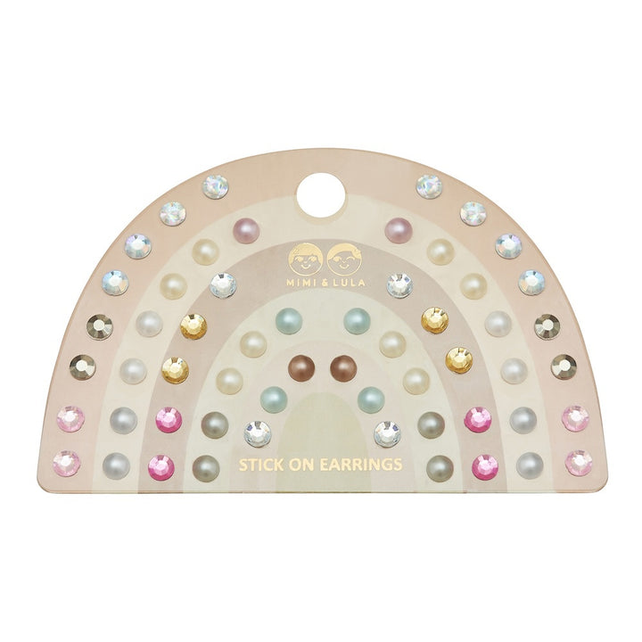 PINK GEM & PEARL STICK ON EARRINGS