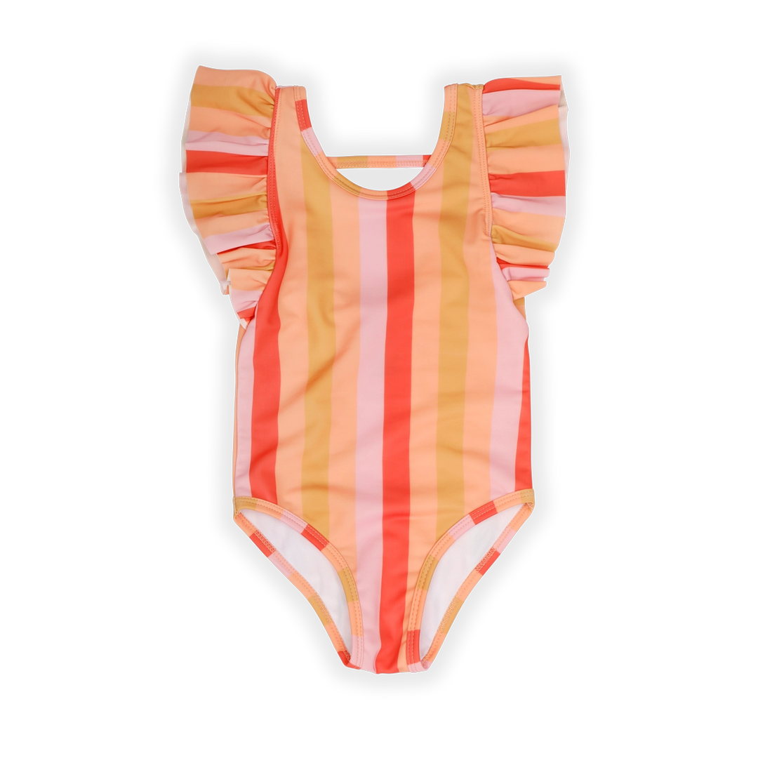 Ruffle swimsuit stripes  Nectarine primary