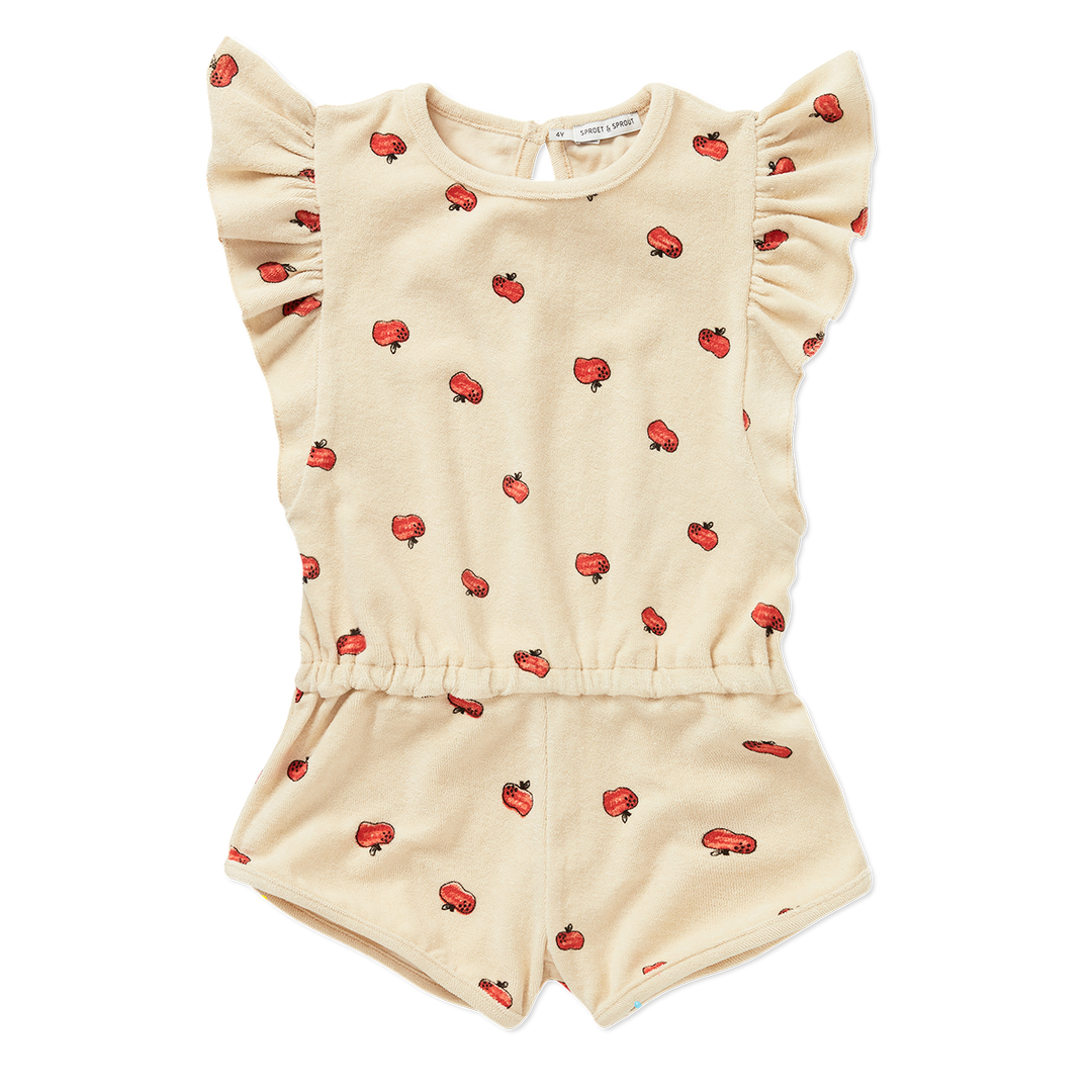Ruffle terry jumpsuit apple print  Sesame primary