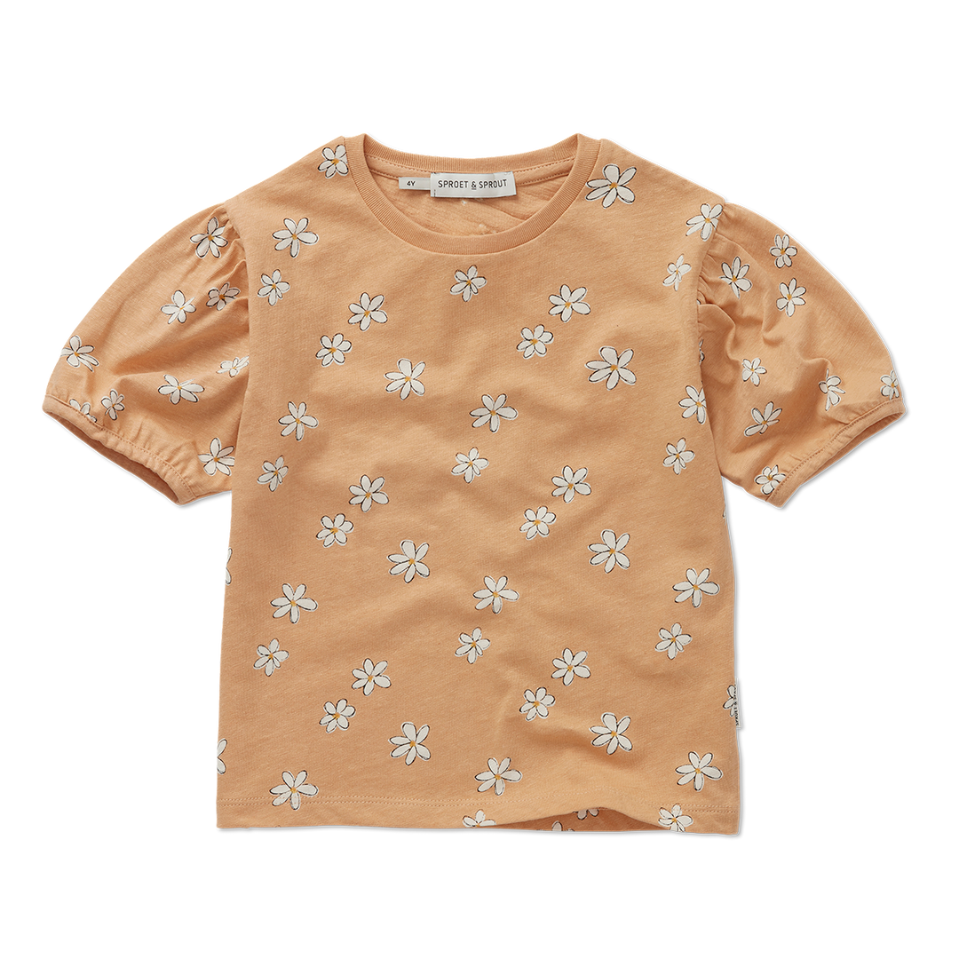 T-shirt puff sleeve daisies print Nectarine primary